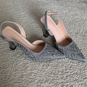 Sparkling Silver Slingback Heels